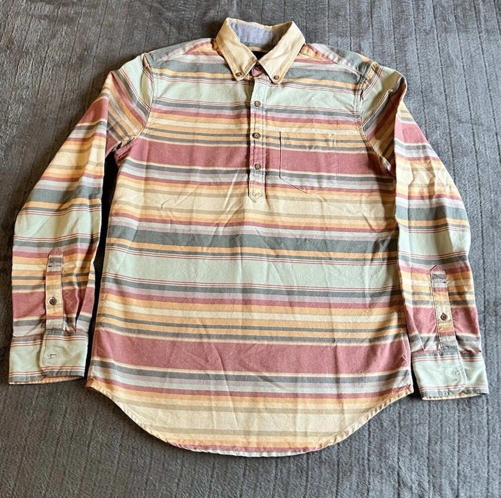 Mens American Eagle Striped 3/4 Button Longsleeve Shirt Small 100% Cotton Fall